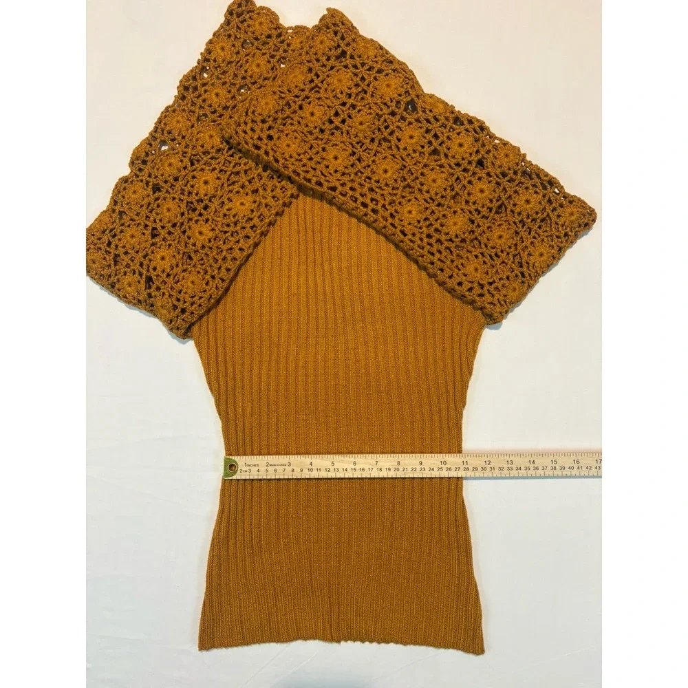Love Colette Sweater Ladies Large Hippie Crochet Bell Sleeve Mustard Boho